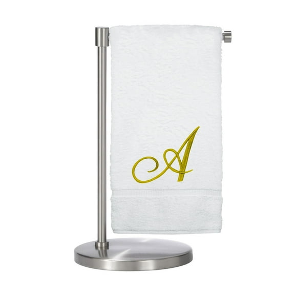 Monogrammed Bath Towel, Personalized Gift, 27 x 54 inches - Set of 2 - Gold Script Embroidered Towel - 100% Turkish Cotton- Soft Terry Finish - for Bathroom or Spa - Script A White