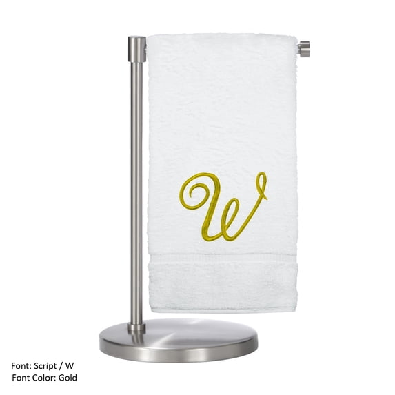 Monogrammed Bath Towel, Personalized Gift, 27 x 54 inches - Set of 2 - Gold Script Embroidered Towel - 100% Turkish Cotton- Soft Terry Finish - for Bathroom or Spa - Script W White