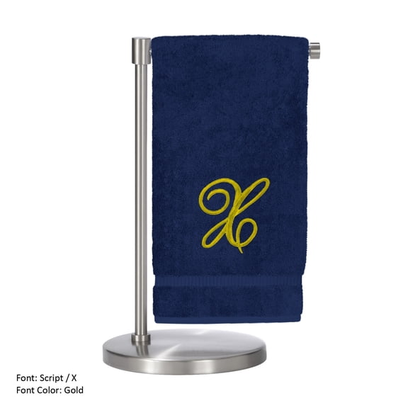 Monogrammed Bath Towel, Personalized Gift, 27 x 54 inches - Set of 2 - Gold Script Embroidered Towel - 100% Turkish Cotton - Soft Terry Finish - for Bathroom, or Spa - Script X Navy Towels