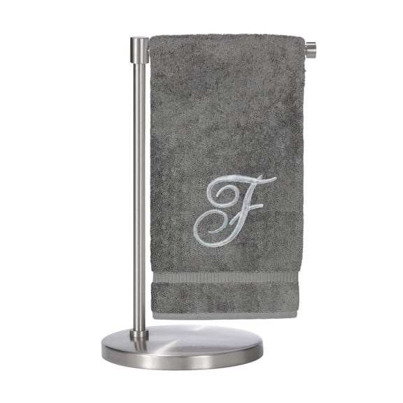 Monogrammed Bath Towel, Personalized Gift, 27 x 54 inches - Set of 2 - Silver Script Embroidered Towel - 100% Turkish Cotton- Soft Terry Finish - for Bathroom or Spa - Script F Gray