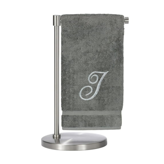 Monogrammed Bath Towel, Personalized Gift, 27 x 54 inches - Set of 2 - Silver Script Embroidered Towel - 100% Turkish Cotton- Soft Terry Finish - for Bathroom or Spa - Script I Gray
