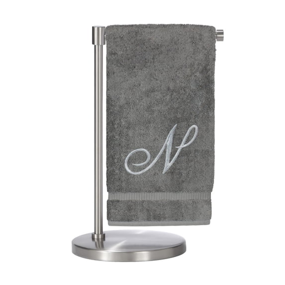 Monogrammed Bath Towel, Personalized Gift, 27 x 54 inches - Set of 2 - Silver Script Embroidered Towel - 100% Turkish Cotton- Soft Terry Finish - for Bathroom or Spa - Script N Gray