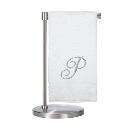 Monogrammed Bath Towel, Personalized Gift, 27 x 54 inches - Set of 2 - Silver Script Embroidered Towel - 100% Turkish Cotton- Soft Terry Finish - for Bathroom or Spa - Script P White