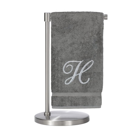 Monogrammed Bath Towel, Personalized Gift, 27 x 54 inches - Set of 2 - Silver Script Embroidered Towel - 100% Turkish Cotton- Soft Terry Finish - for Bathroom or Spa - Script H Gray