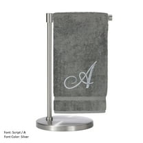 Monogrammed Bath Towel, Personalized Gift, 27 x 54 inches - Set of 2 - Silver Script Embroidered Towel - 100% Turkish Cotton- Soft Terry Finish - for Bathroom or Spa - Script A Gray