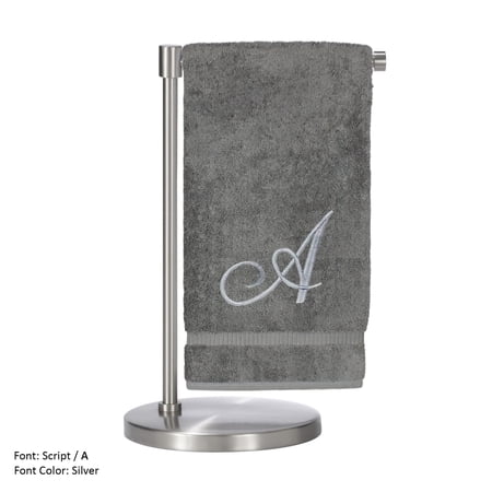 Monogrammed Bath Towel, Personalized Gift, 27 x 54 inches - Set of 2 - Silver Script Embroidered Towel - 100% Turkish Cotton- Soft Terry Finish - for Bathroom or Spa - Script A Gray
