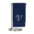 thumbnail image 1 of Monogrammed Bath Towel, Personalized Gift, 27 x 54 inches - Set of 2 - Silver Script Embroidered Towel - 100% Turkish Cotton- Soft Terry Finish - for Bathroom or Spa - Script V Navy, 1 of 3