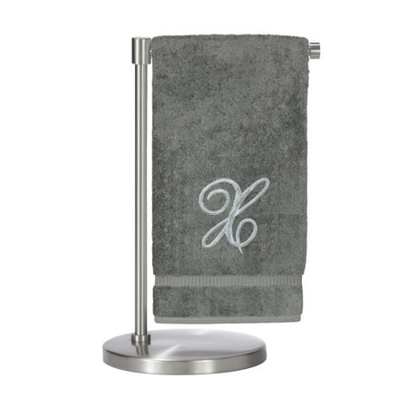 Monogrammed Bath Towel, Personalized Gift, 27 x 54 inches - Set of 2 - Silver Script Embroidered Towel - 100% Turkish Cotton- Soft Terry Finish - for Bathroom or Spa - Script X Gray