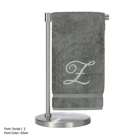 Monogrammed Bath Towel, Personalized Gift, 27 x 54 inches - Set of 2 - Silver Script Embroidered Towel - 100% Turkish Cotton- Soft Terry Finish - for Bathroom or Spa - Script Z Gray