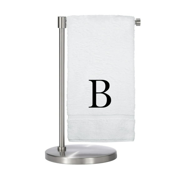 Monogrammed Bath Towel, Personalized Gift, Set of 2- Black Block Letter Embroidered Towel - Extra Absorbent 100% Turkish Cotton - Soft Terry Finish - Initial B White