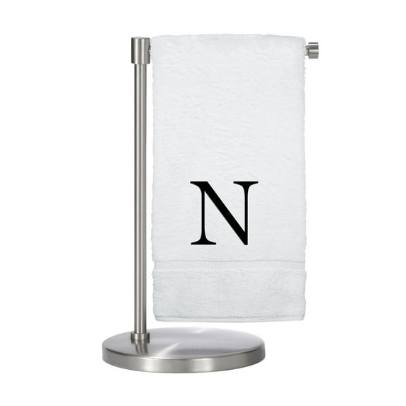 Monogrammed Bath Towel, Personalized Gift, Set of 2- Black Block Letter Embroidered Towel - Extra Absorbent 100% Turkish Cotton - Soft Terry Finish - Initial N White