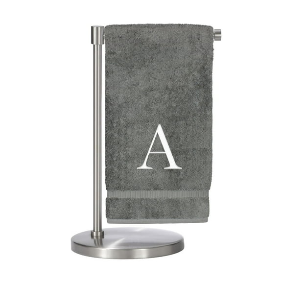 Monogrammed Bath Towel, Personalized Gift, Set of 2- Silver Block Letter Embroidered Towel - Extra Absorbent 100% Turkish Cotton - Soft Terry Finish - Initial A Gray