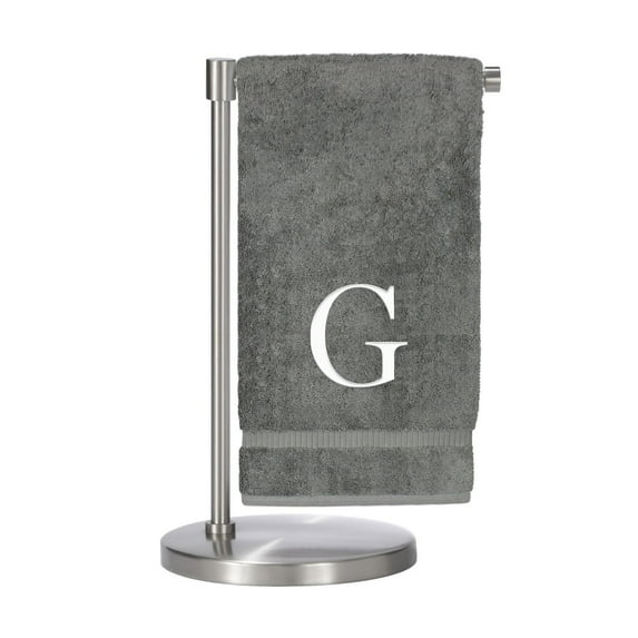 Monogrammed Bath Towel, Personalized Gift, Set of 2- Silver Block Letter Embroidered Towel - Extra Absorbent 100% Turkish Cotton - Soft Terry Finish - Initial G Gray