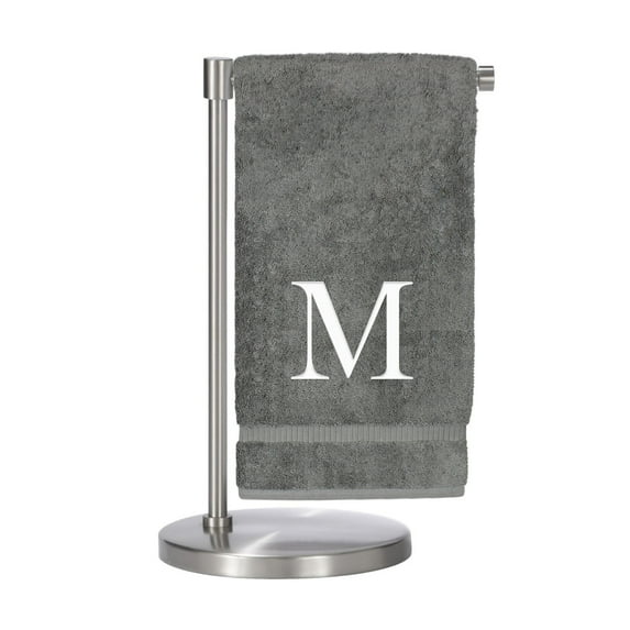 Monogrammed Bath Towel, Personalized Gift, Set of 2- Silver Block Letter Embroidered Towel - Extra Absorbent 100% Turkish Cotton - Soft Terry Finish - Initial M Gray