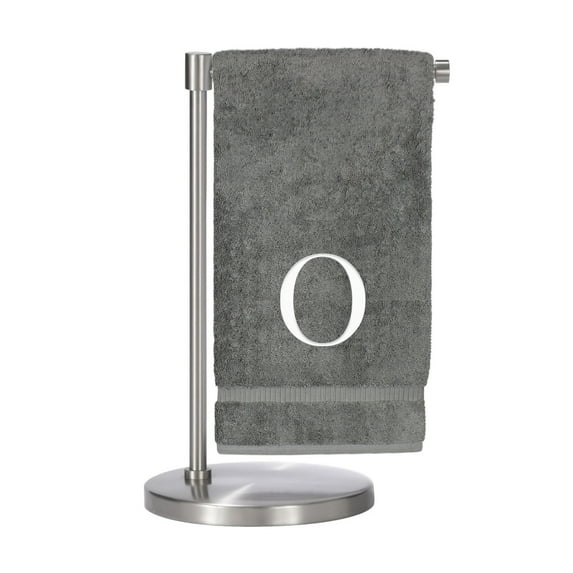 Monogrammed Bath Towel, Personalized Gift, Set of 2- Silver Block Letter Embroidered Towel - Extra Absorbent 100% Turkish Cotton - Soft Terry Finish - Initial O Gray
