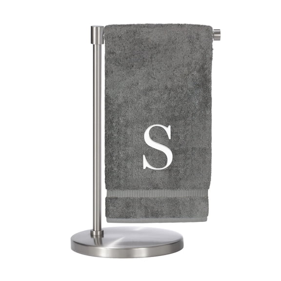 Monogrammed Bath Towel, Personalized Gift, Set of 2- Silver Block Letter Embroidered Towel - Extra Absorbent 100% Turkish Cotton - Soft Terry Finish - Initial S Gray