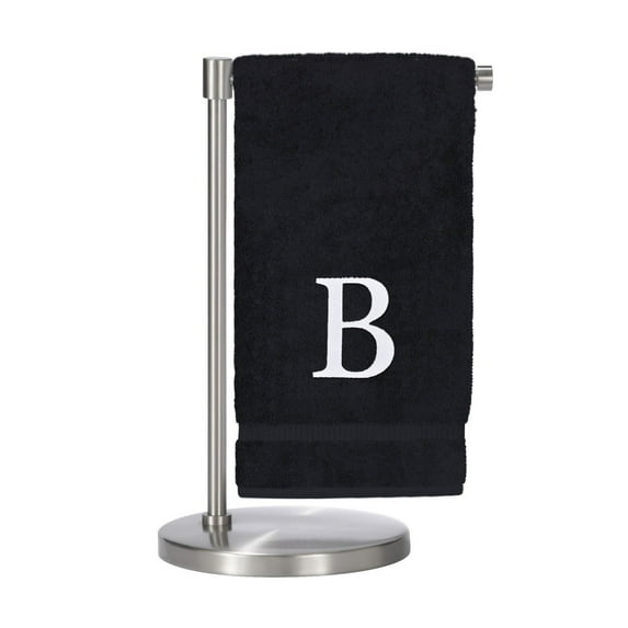 Monogrammed Bath Towel, Personalized Gift, Set of 2- White Block Letter Embroidered Towel - Extra Absorbent 100% Turkish Cotton - Soft Terry Finish - Initial B Black