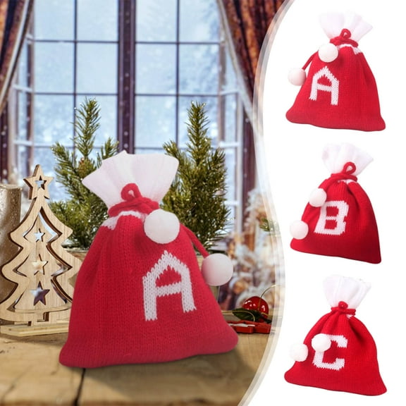 Monogrammed Candy Bags Embroidered Knitted, Christmas Stocking Stuffers for Youth, Personalized Holiday Party Favor Bags, Mini Hanging Gift Bags for Mantel Display and Front Door Welcome Akmoler