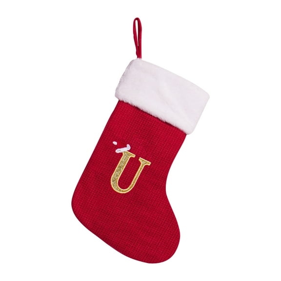 Monogrammed Christmas Stockings, Personalized Christmas Stockings Red Stocking for Christmas Plush Cuffs Holiday Xmas Gift, Letter U