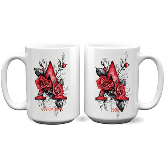 Monogrammed Coffee Mug with Initial A – Personalized Ceramic Cup for Women, 11oz 15oz, Great for Daily Use, Birthdays, Mother's or Father's Day Celebrations