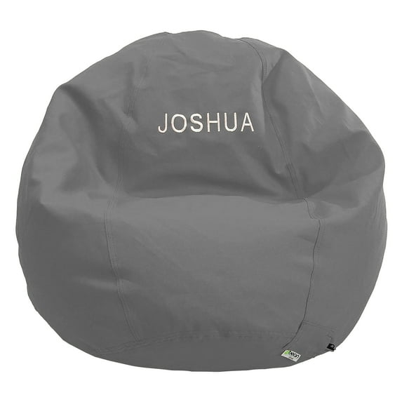 Monogrammed Cotton 36x36x40" Large Bean Bag Chair - w/Polystyrene Beads and CertiPUR Foam Filled Bean Bag for Adults, Teens and Kids - Grey