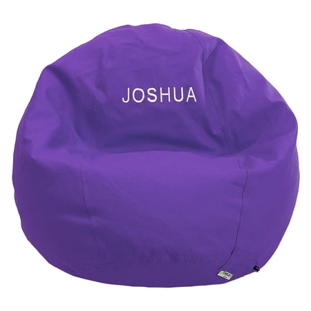 Monogrammed Cotton 36x36x40" Large Bean Bag Chair - w/Polystyrene Beads and CertiPUR Foam Filled Bean Bag for Adults, Teens and Kids - Purple