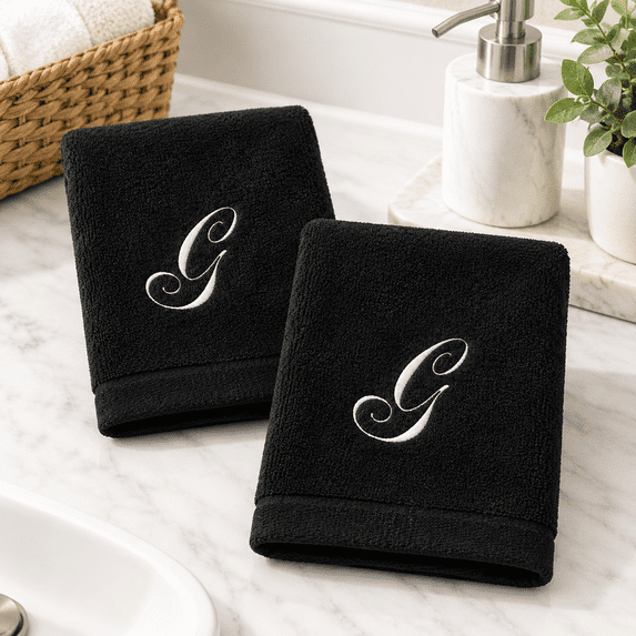 Monogramen Monogrammed Fingertip Towels Set of 2, Initial G, Black, 11 x 18 Inches ...