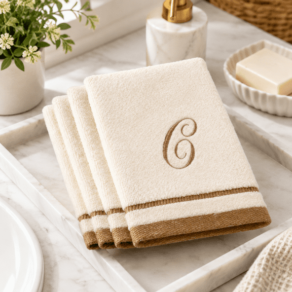 Monogrammed Fingertip Towels, Set of 4, Initial C, 11 x 18 Inches, 100% Cotton, Extra Absorbent
