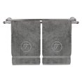 thumbnail image 1 of Monogrammed Hand Towel, Personalized Gift, 16 x 30 Inches - Black Letter Embroidered with Circle Design on Gray Towel - Extra Absorbent - 100% Turkish Cotton - Soft Terry Finish - Initial T, 1 of 1