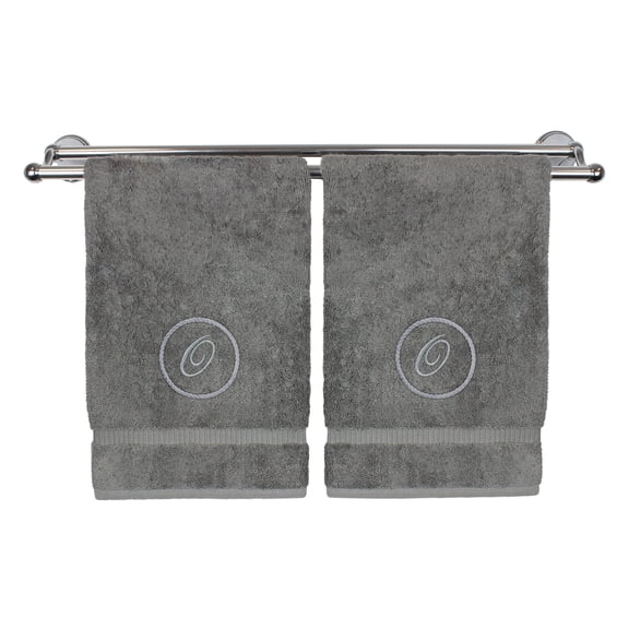 Monogrammed Hand Towel, Personalized Gift, 16 x 30 Inches - Black Letter Embroidered with Circle Design on Gray Towel - Extra Absorbent - 100% Turkish Cotton - Soft Terry Finish - Initial O
