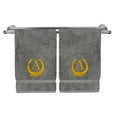 thumbnail image 1 of Monogrammed Hand Towel, Personalized Gift, 16 x 30 Inches - Gold Letter Embroidered with Wreath Design on Gray Towel - Extra Absorbent - 100% Turkish Cotton - Soft Terry Finish - Initial A, 1 of 1