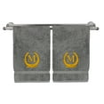 thumbnail image 1 of Monogrammed Hand Towel, Personalized Gift, 16 x 30 Inches - Gold Letter Embroidered with Wreath Design on Gray Towel - Extra Absorbent - 100% Turkish Cotton - Soft Terry Finish - Initial M, 1 of 1