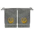 thumbnail image 1 of Monogrammed Hand Towel, Personalized Gift, 16 x 30 Inches - Gold Letter Embroidered with Wreath Design on Gray Towel - Extra Absorbent - 100% Turkish Cotton - Soft Terry Finish - Initial J, 1 of 1