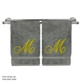 thumbnail image 1 of Monogrammed Hand Towel, Personalized Gift, 16 x 30 Inches - Set of 2 - Gold Embroidered Towel - Extra Absorbent 100% Turkish Cotton - Soft Terry Finish - for Bathroom, Kitchen and Spa - Script M Gray, 1 of 2
