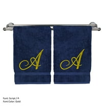 Monogrammed Hand Towel, Personalized Gift, 16 x 30 Inches - Set of 2 - Gold Embroidered Towel - Extra Absorbent 100% Turkish Cotton - Soft Terry Finish - for Bathroom, Kitchen and Spa - Script A Navy