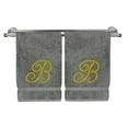 thumbnail image 1 of Monogrammed Hand Towel, Personalized Gift, 16 x 30 Inches - Set of 2 - Gold Embroidered Towel - Extra Absorbent 100% Turkish Cotton - Soft Terry Finish - for Bathroom, Kitchen and Spa - Script B Gray, 1 of 3