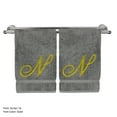 thumbnail image 1 of Monogrammed Hand Towel, Personalized Gift, 16 x 30 Inches - Set of 2 - Gold Embroidered Towel - Extra Absorbent 100% Turkish Cotton - Soft Terry Finish - for Bathroom, Kitchen and Spa - Script N Gray, 1 of 3