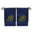thumbnail image 1 of Monogrammed Hand Towel, Personalized Gift, 16 x 30 Inches - Set of 2 - Gold Embroidered Towel - Extra Absorbent 100% Turkish Cotton - Soft Terry Finish - for Bathroom, Kitchen and Spa - Script B Navy, 1 of 3