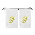 thumbnail image 1 of Monogrammed Hand Towel, Personalized Gift, 16 x 30 Inches - Set of 2 - Gold Embroidered Towel - Extra Absorbent 100% Turkish Cotton- Soft Terry Finish - for Bathroom, Kitchen and Spa- Script F White, 1 of 3