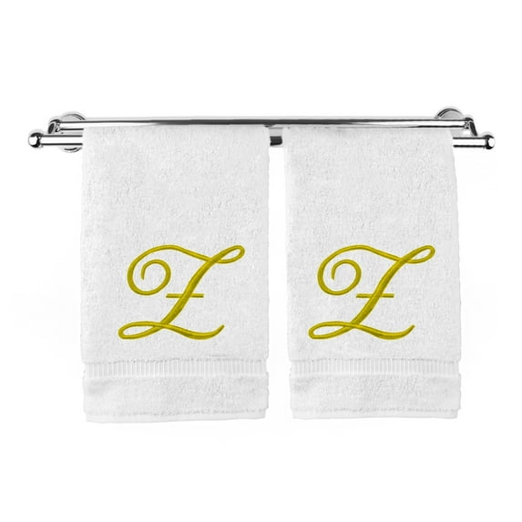 Monogrammed Hand Towel, Personalized Gift, 16 x 30 Inches - Set of 2 - Gold Embroidered Towel - Extra Absorbent 100% Turkish Cotton- Soft Terry Finish - for Bathroom, Kitchen and Spa- Script Z White