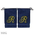 thumbnail image 1 of Monogrammed Hand Towel, Personalized Gift, 16 x 30 Inches - Set of 2 - Gold Embroidered Towel - Extra Absorbent 100% Turkish Cotton - Soft Terry Finish - for Bathroom, Kitchen and Spa - Script R Navy, 1 of 3