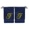thumbnail image 1 of Monogrammed Hand Towel, Personalized Gift, 16 x 30 Inches - Set of 2 - Gold Embroidered Towel - Extra Absorbent 100% Turkish Cotton - Soft Terry Finish - for Bathroom, Kitchen and Spa - Script F Navy, 1 of 3