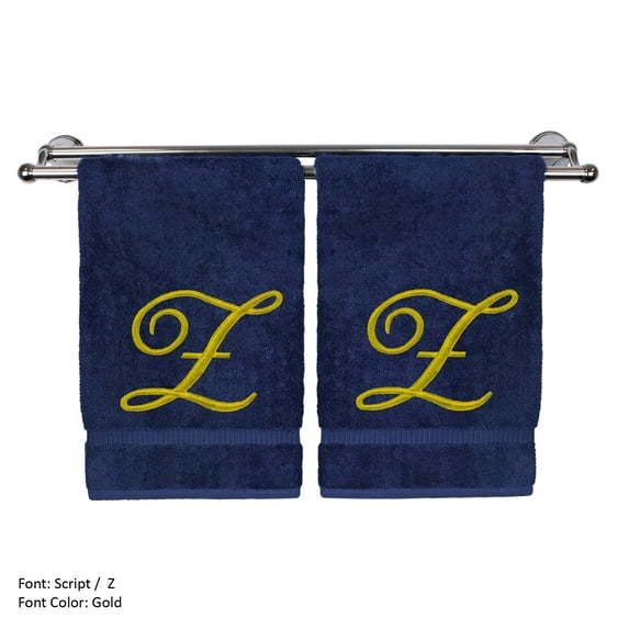 Monogrammed Hand Towel, Personalized Gift, 16 x 30 Inches - Set of 2 - Gold Embroidered Towel - Extra Absorbent 100% Turkish Cotton - Soft Terry Finish - for Bathroom, Kitchen and Spa - Script Z Navy