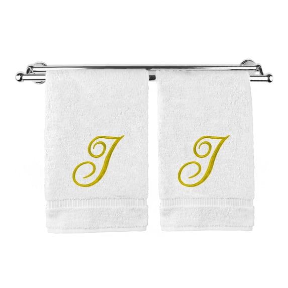 Monogrammed Hand Towel, Personalized Gift, 16 x 30 Inches - Set of 2 - Gold Embroidered Towel - Extra Absorbent 100% Turkish Cotton- Soft Terry Finish - for Bathroom, Kitchen and Spa- Script I White