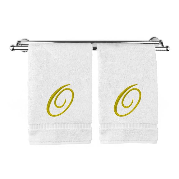 Monogrammed Hand Towel, Personalized Gift, 16 x 30 Inches - Set of 2 - Gold Embroidered Towel - Extra Absorbent 100% Turkish Cotton- Soft Terry Finish - for Bathroom, Kitchen and Spa- Script O White