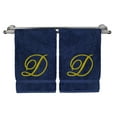 thumbnail image 1 of Monogrammed Hand Towel, Personalized Gift, 16 x 30 Inches - Set of 2 - Gold Embroidered Towel - Extra Absorbent 100% Turkish Cotton - Soft Terry Finish - for Bathroom, Kitchen and Spa - Script D Navy, 1 of 3