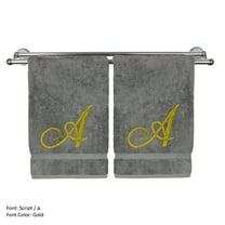 Monogrammed Hand Towel, Personalized Gift, 16 x 30 Inches - Set of 2 - Gold Embroidered Towel - Extra Absorbent 100% Turkish Cotton - Soft Terry Finish - for Bathroom, Kitchen and Spa - Script A Gray
