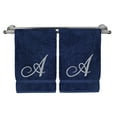 thumbnail image 1 of Monogrammed Hand Towel, Personalized Gift, 16 x 30 Inches - Set of 2 - Silver Embroidered Towel - Extra Absorbent 100% Turkish Cotton- Soft Terry Finish - For Bathroom, Kitchen and Spa- Script A Navy, 1 of 3