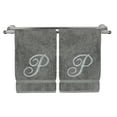 thumbnail image 1 of Monogrammed Hand Towel, Personalized Gift, 16 x 30 Inches - Set of 2 - Silver Embroidered Towel - Extra Absorbent 100% Turkish Cotton- Soft Terry Finish - for Bathroom, Kitchen and Spa- Script P Gray, 1 of 3