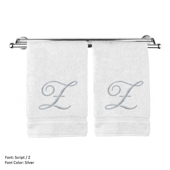 Monogrammed Hand Towel, Personalized Gift, 16 x 30 Inches - Set of 2 - Silver Embroidered Towel - Extra Absorbent 100% Turkish Cotton- Soft Terry Finish - For Bathroom, Kitchen and Spa- Script Z White
